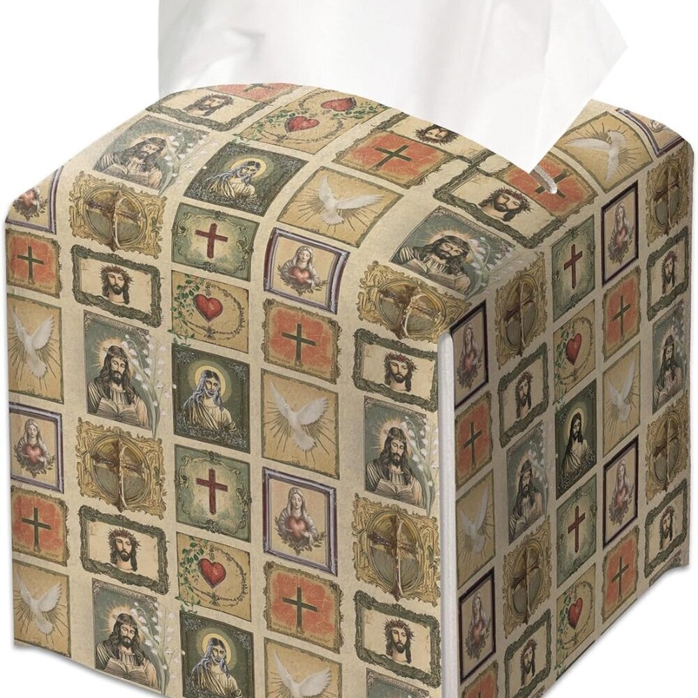 Vintage Christian Art Leather Tissue Box Cover Home Decor Gift for Women